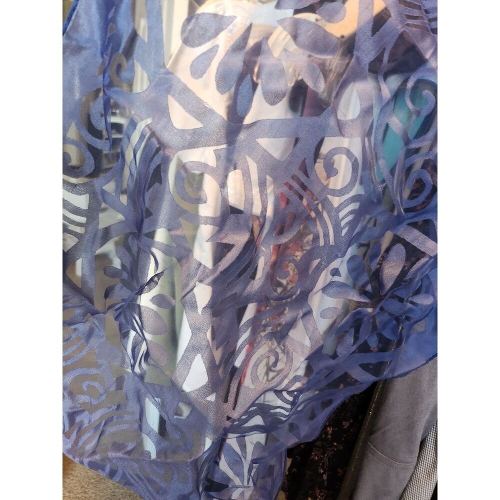 Sheer Blue Patterned Scarf, Lightweight, Casual Style